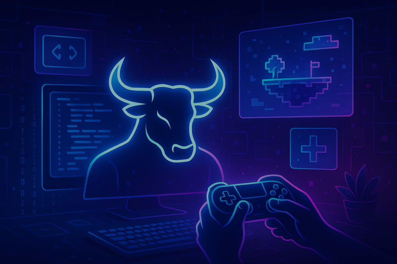 An illustration of the Bull Games development world